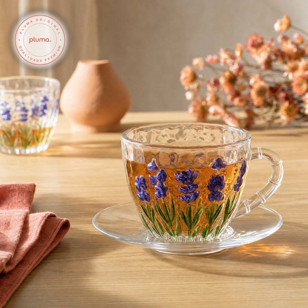 Xícara Vidro com Pires Lavanda Lyor 220 ml (Avulsa)