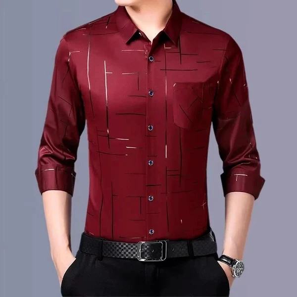 Camisa Masculina Dom em Seda Gelo e Poliéster Manga Larga