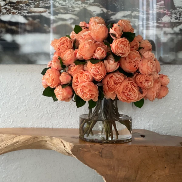 Vaso Cilindro de Vidro Transparente com Rosas Inglesas