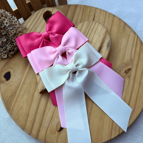 Kit 3 Laços de Cabelo G - Rosas e Branco