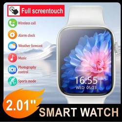 Relógio Inteligente de Silicone Unissex, com Suporte para Chamadas de Telefone, Podômetro, Contagem de Calorias, Alarme, Lembretes de Chamada/Mensagem, Tela Sensível ao Toque Full 2,01, Compatível com Android e iOS, Presente d