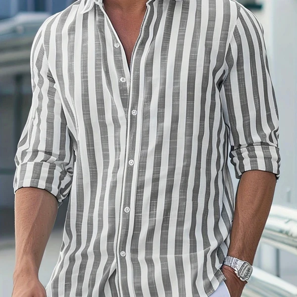 [PAGUE 1 LEVE 2] Camisa de Linho Masculina Listrada + Brinde