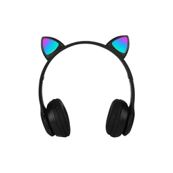 Fone Bluetooth Orelha De Gato Led Colorido (PRETO)