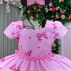Vestido Temático Luxo Estampado - Minnie Mouse Laço