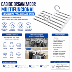 Cabide Organizador Multifuncional 5 Divisórias Para Calças e