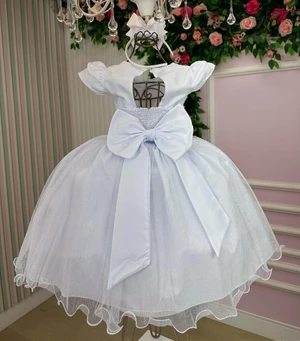 Vestido Luxo Manga Princesa - Branco Bordado 