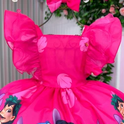 Vestido Temático Luxo Estampado - Lillo & Stitch - Pink  