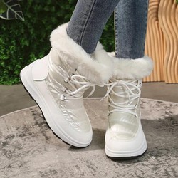 Bota Feminina Impermeável de Cadarço com Plataforma Para Inverno