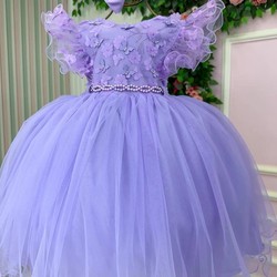 Vestido Luxo Bordado com Borboletas - Lavanda