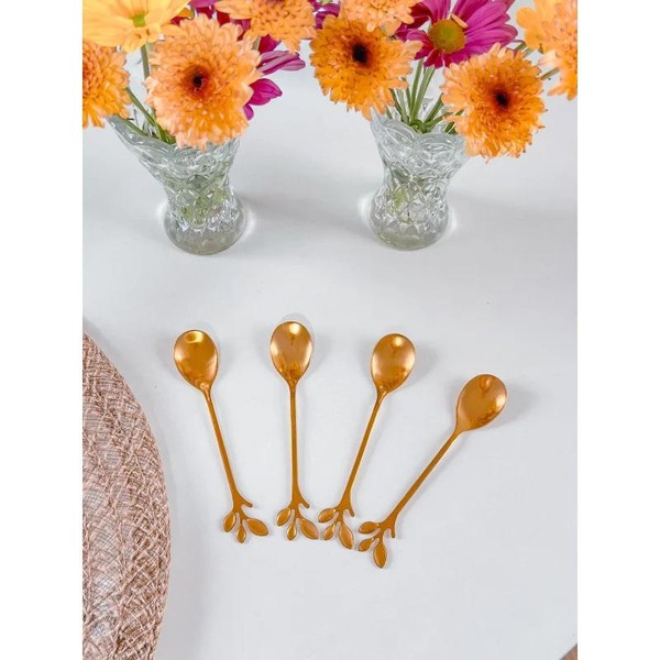 Conjunto 4 Colheres para Chá Leaves Dourado