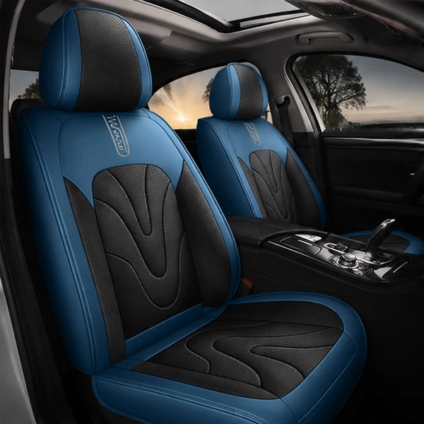 Kit Completo de Capas para Banco de Carro Aureon em Couro Legítimo Universal 5 Lugares Com Airbag + Tapetes e Capa de Volante