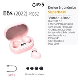 E7S TWS HiFi Fone De Ouvido Bluetooth 5.0 Sem Fio Com Cancelamento De Ruído Display LED A6s E6s