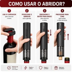 Kit Abridor de Vinho Elétrico Recarregável USB 4 Peças