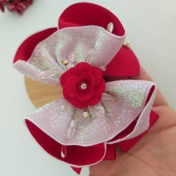 Laço de Cabelo Vermelho - Luxo com pontos de Cristais