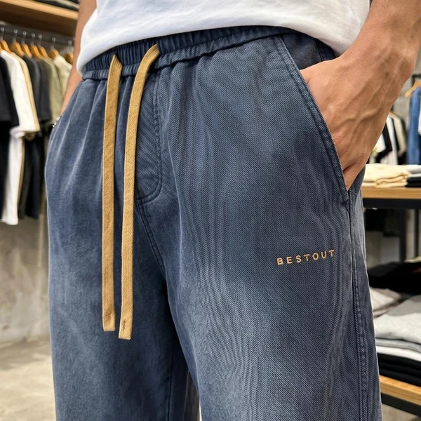 [Leve 4, Pague Só 2!] Calça Bestout Masculina em Veludo Cotelê e Algodão de Ajuste Ergonômico com Cordão de Tração Contrastante