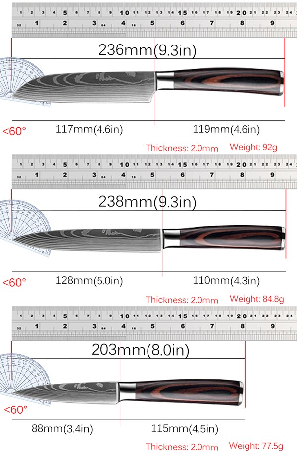 Conjunto de facas de cozinha em aço inoxidável, Laser Damasco, Japonês Santoku Cleaver, Fatiar Utilitário Chef Faca, 7CR17, 440C, 3 Pcs