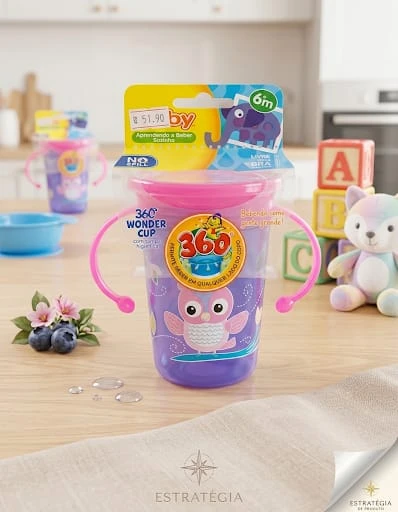 COPO DECORADO COM ALÇA 360 GRAUS 240 ML
