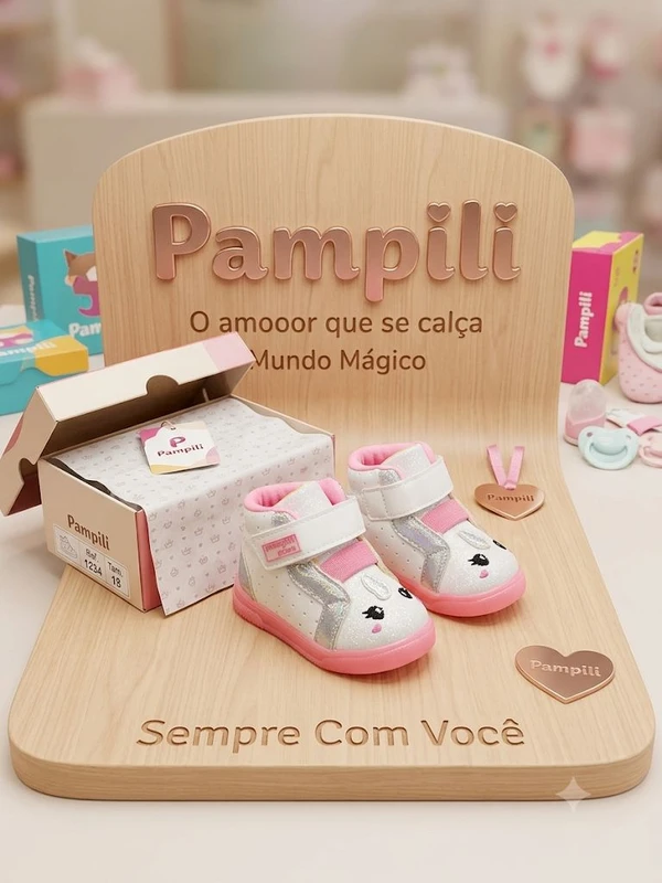 TENIS PAMPILI POM POM BRANCO/ROSA NEON 108200 