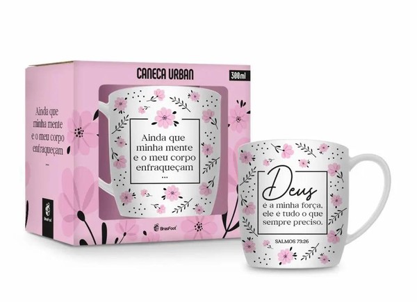 CANECA PORCELANA URBAN 300ML FE1 - DEUS MINHA FORÇA