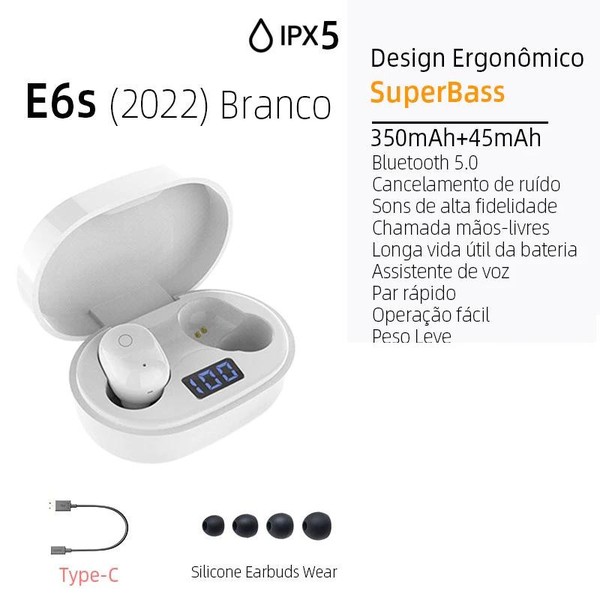 E7S TWS HiFi Fone De Ouvido Bluetooth 5.0 Sem Fio Com Cancelamento De Ruído Display LED A6s E6s