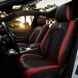Kit Completo de Capas para Banco de Carro Acelon em Couro Legítimo Universal 5 Lugares Com Airbag + Tapetes e Capa de Volante