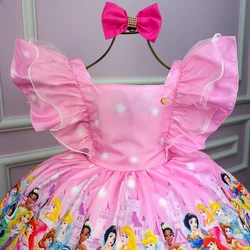 Vestido Temático Estampado - Princesas - Rosa 