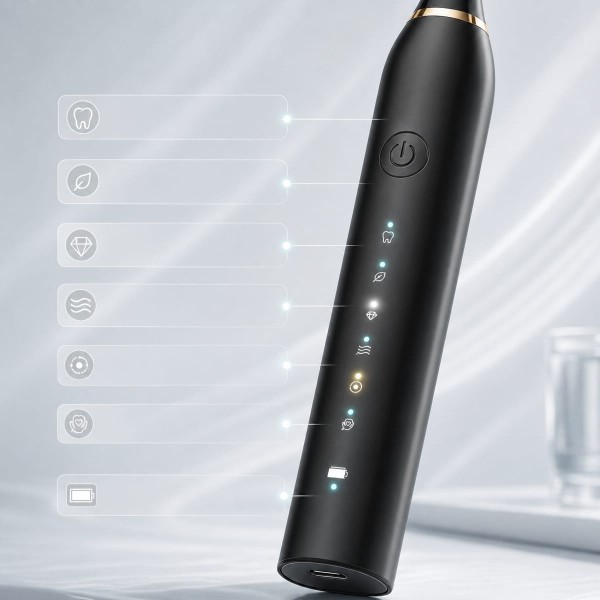 Escova de Dente Elétrica Sônica Ultrassônica Recarregável Bivolt 6 Modos com 4 Cabeças e Temporizador