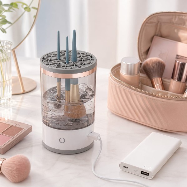 Limpador Elétrico de Pincéis de Maquiagem USB com Rotação Automática Limpa e Seca Rápido