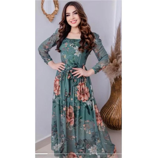 Vestido Longo Floral Moda Evangélica 
