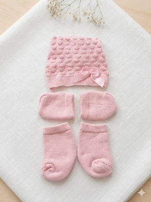 KIT BEBE LUVA/PAR DE LUVAS/ SAPATINHO ROSA CENTOPE