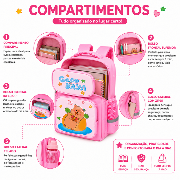 Mochila Infantil Capivara Rosa