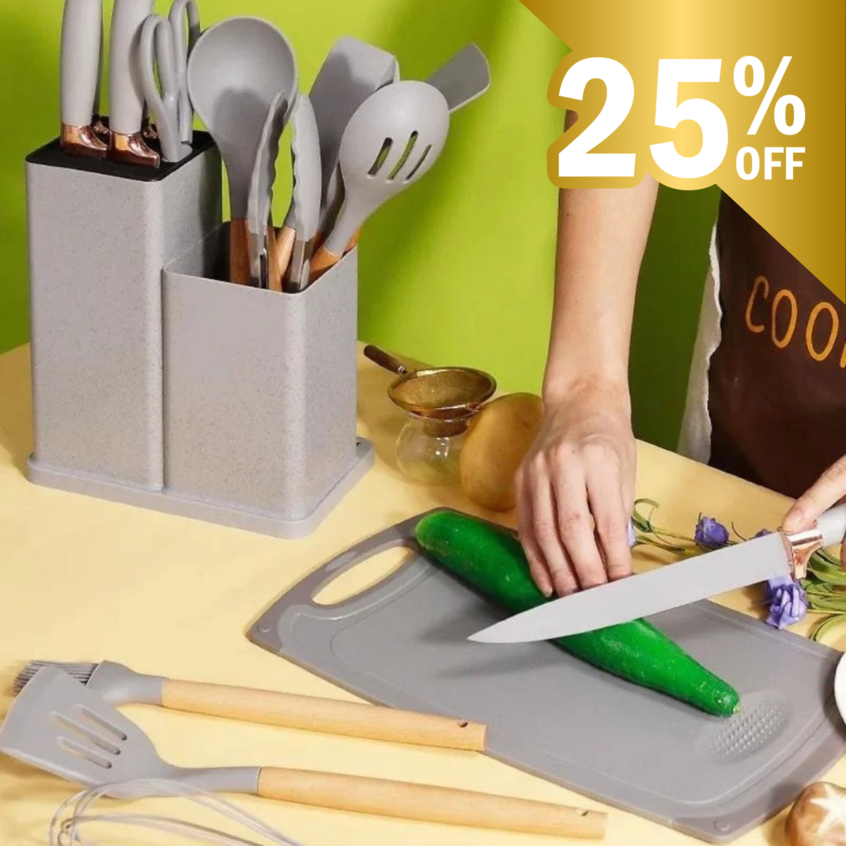 Conjunto de 19 Utensílios de Silicone com Facas e Tábua — foto 3
