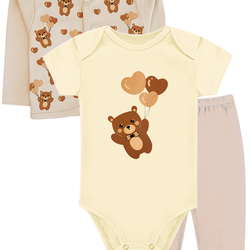 KIT BODY INFANTIL 3 PEÇAS SUEDINE URSO