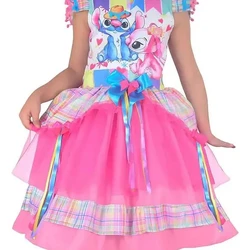 Vestido Stitch e Lilo Festa Junina Xadrez Rosa Quadrilha