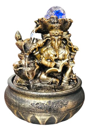 Fonte de Água em resina Ganesha dourado-flor de lótus com bola 3Q- P