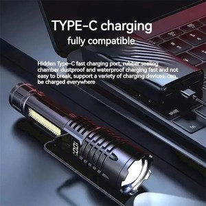 Lanterna led de alta potência poderosa TYPE-C recarregável cob lanterna com luz lateral tocha para acampamento ao ar livre caminhadas