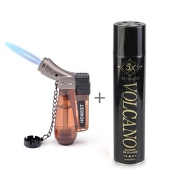 Kit Isqueiro Maçarico Honest 185 Marrom + Gás