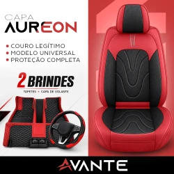 Kit Completo de Capas para Banco de Carro Aureon em Couro Legítimo Universal 5 Lugares Com Airbag + Tapetes e Capa de Volante