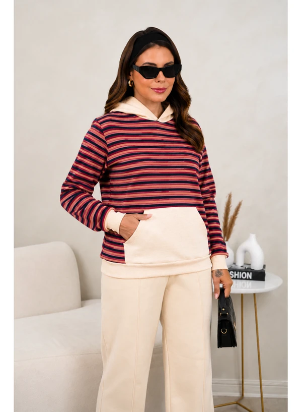 Conjunto Calça Moletom com Casaco Moletinho Listra