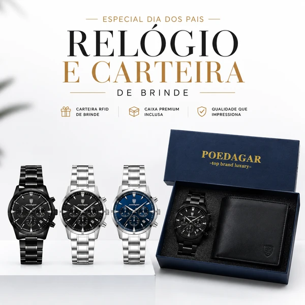 Relógio Masculino + Carteira de brinde