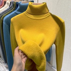 Suéter Peluciado Gola Alta Feminino,elastico,grossa,quente,casual,basico,solida,moda inverno
