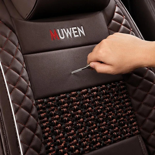 Kit Completo de Capas para Banco de Carro Nureon em Couro Legítimo Universal 5 Lugares Com Airbag + Tapetes e Capa de Volante