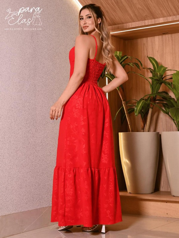 Vestido Estampado Longo Soltinho com Alcinha Regulável Moda Feminina Casual