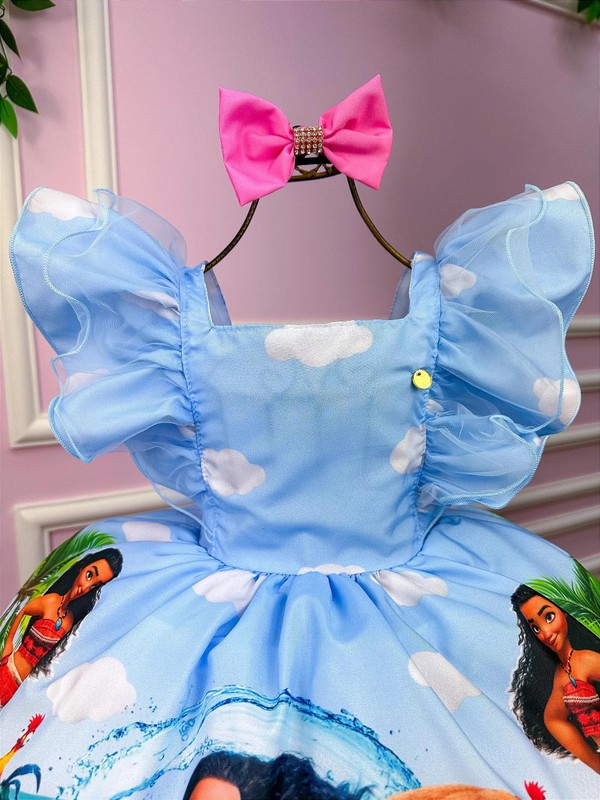 Vestido temático Estampado - Moana - Azul Claro 