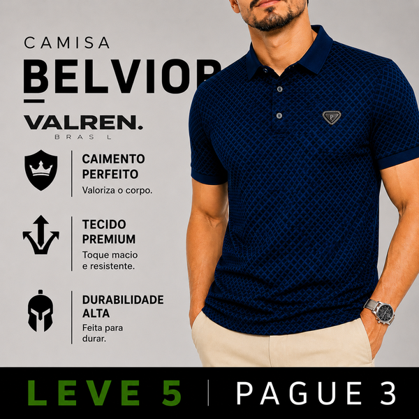 [LEVE 5 PAGUE 3] Camisa Masculina Belvior em Algodão e Elastano Premium (Visual Moderno!)