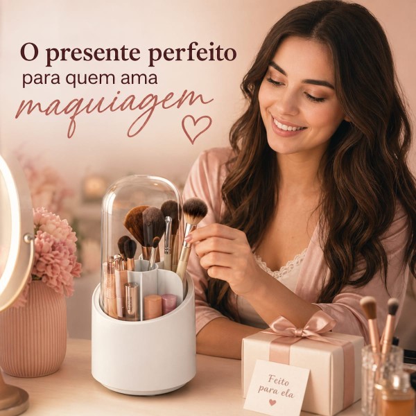 Organizador De Pincéis De Maquiagem Giratorio 360° Com Tampa