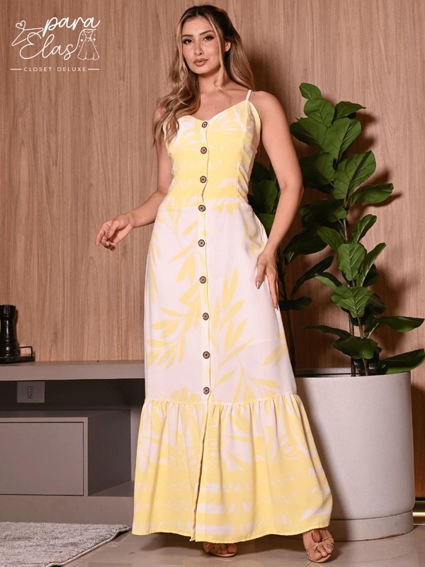 Vestido Estampado Longo Soltinho com Alcinha Regulável Moda Feminina Casual