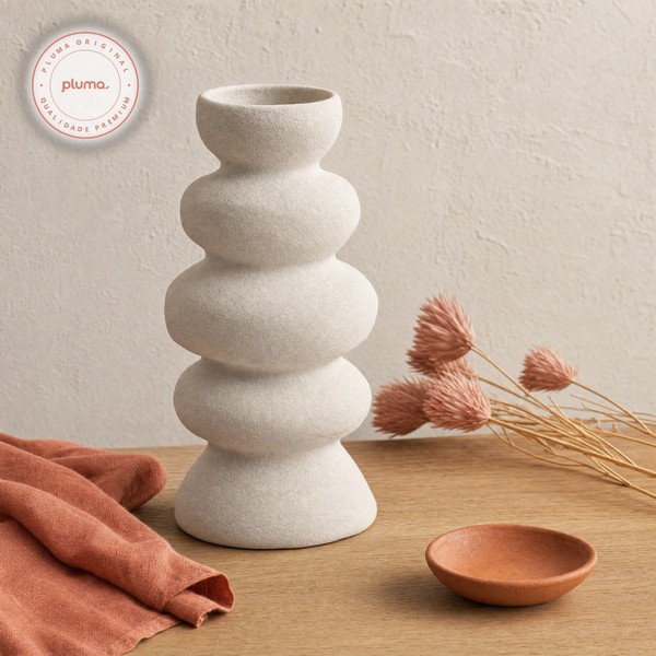 Vaso Decorativo Ondulado em Cerâmica Branco 20cm