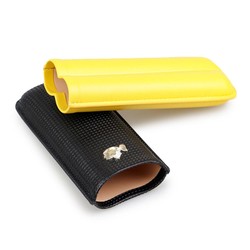 Porta 2 Charutos em Couro Cohiba com Brasão - Amarelo