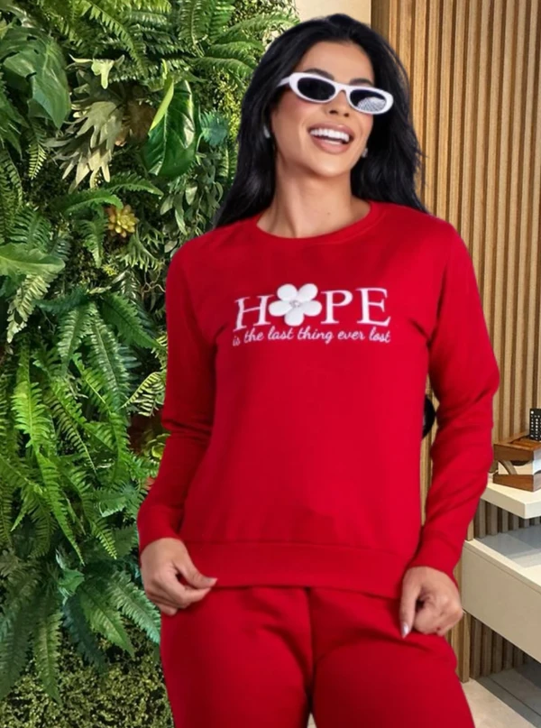 BLUSA MOLETOM HOPE FLOR -VERMELHA